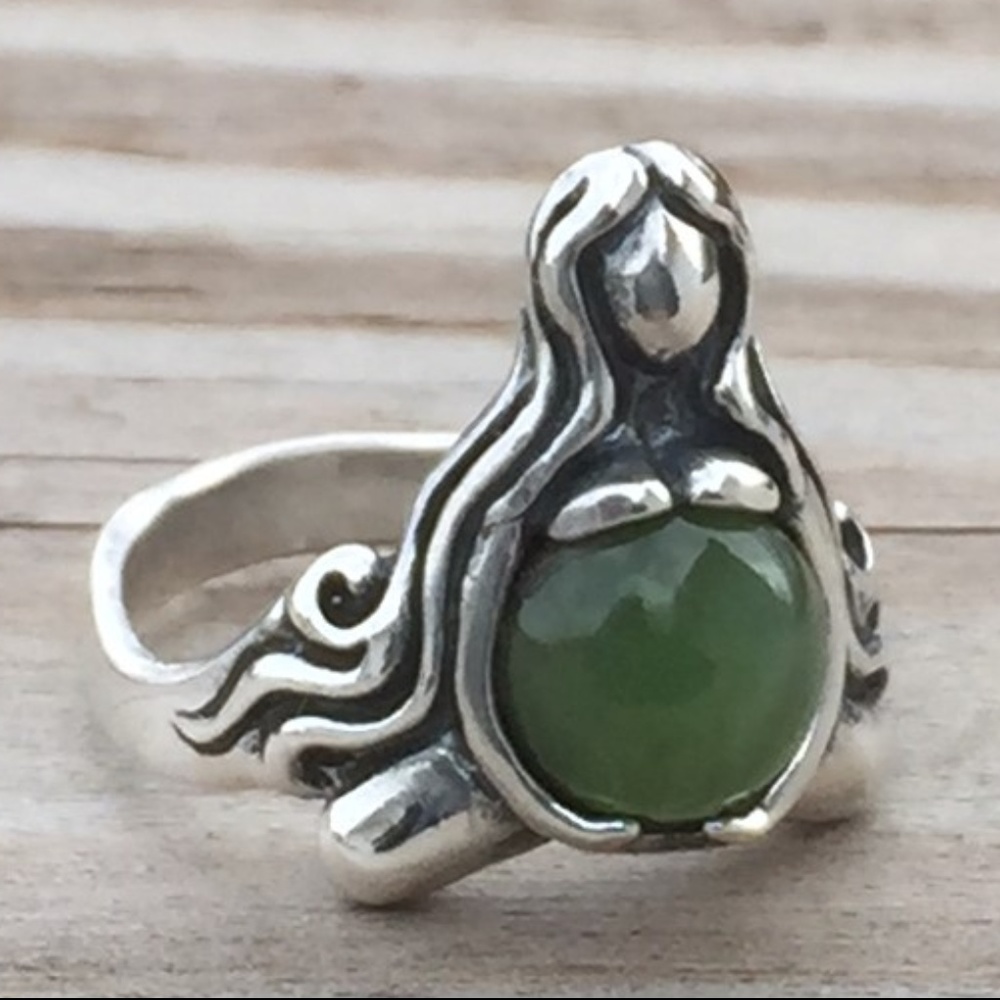 Goddess of Abundance Ring .925 Sterling Silver w/ genuine Jade gem Made in USA - Picture 3 of 8